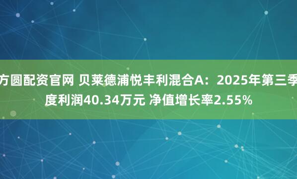 方圆配资官网 贝莱德浦悦丰利混合A：2025年第三季度利润40.34万元 净值增长率2.55%